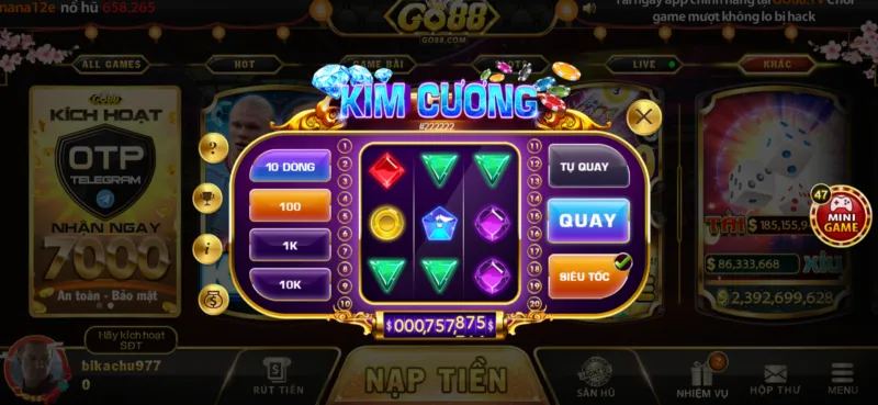 Kim cương Minigame Go88 giải trí siêu nhanh kiếm tiền hấp dẫn 