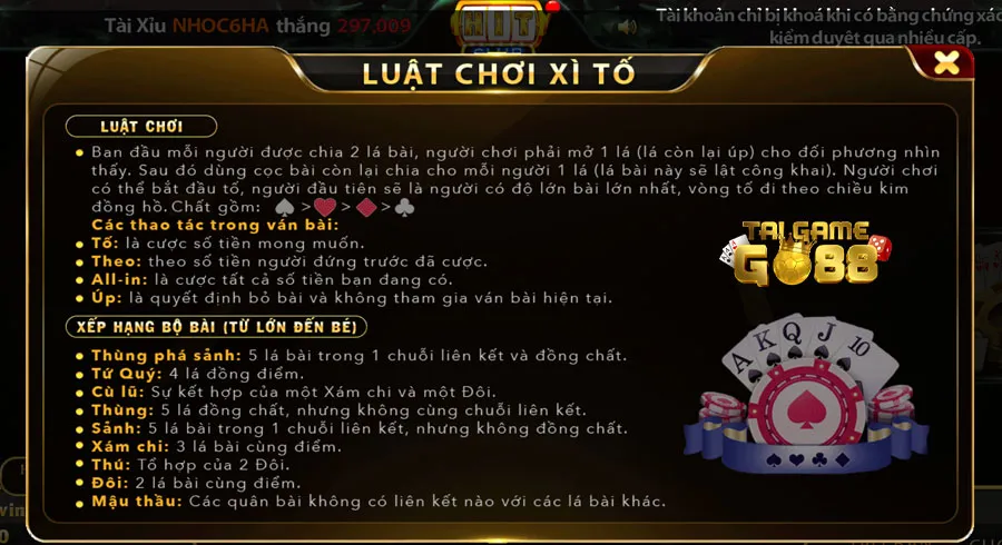 Các thuật ngữ trong game Xì tố Go88