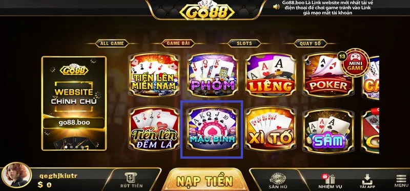 Mậu Binh nằm trong top game bài được yêu thích tại Go88 