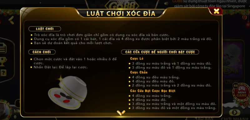 Luật chơi Xóc Đĩa Go88 đơn giản