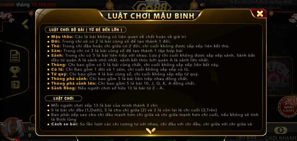 Bảng xếp hạng Mậu Binh tại cổng game Go88